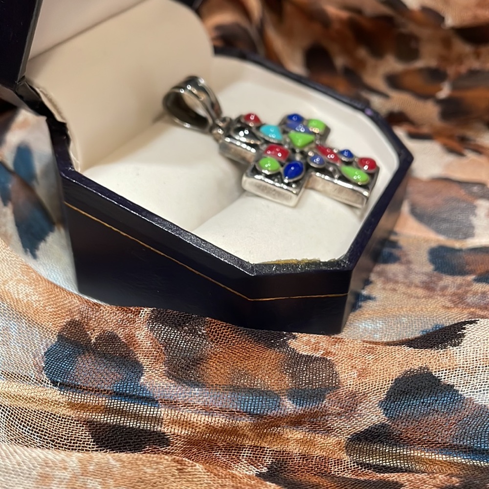Multi Colored Sterling Silver Cross - image 2